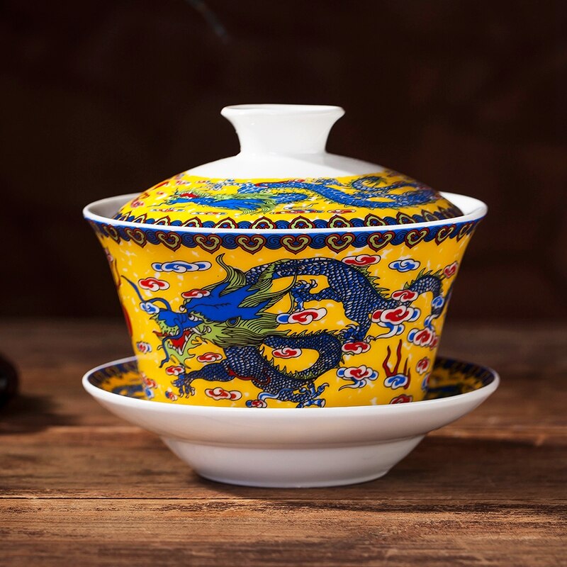 Jingdezhen Gaiwan Porzellan Keramik Tee Schüssel Untertasse Abdeckung einstellen 240ml Meister Pu'er Tasse Teegeschirr Getränk Tee Terrine Container: F Stil