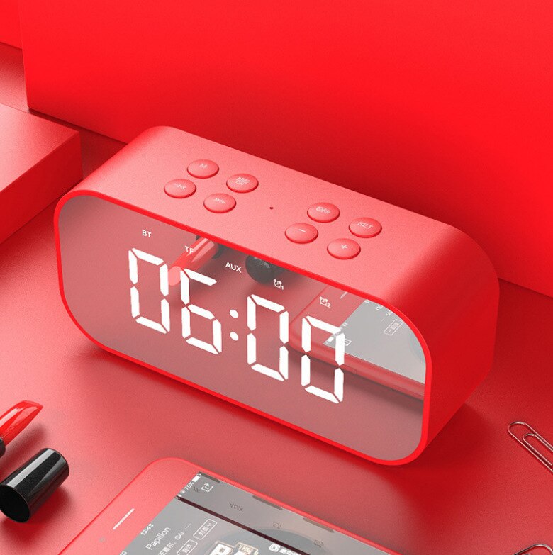 Alarm Clock Digital with Snooze Function Wireless Bluetooth Speaker Alarm Color Luminous Led Mirror Reveil: Red
