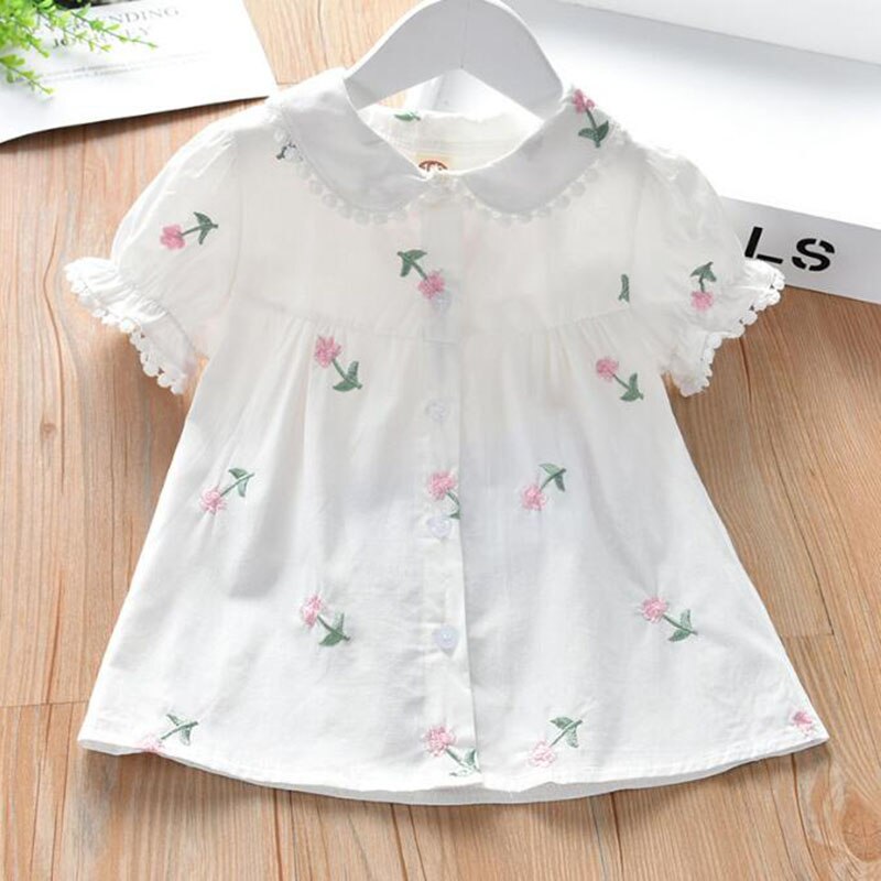 Camicia ricamata a maniche corte per bambina estiva per bambini camicia per bambina camicia per bambina camicia per bambini: A201 pink / 3T-100