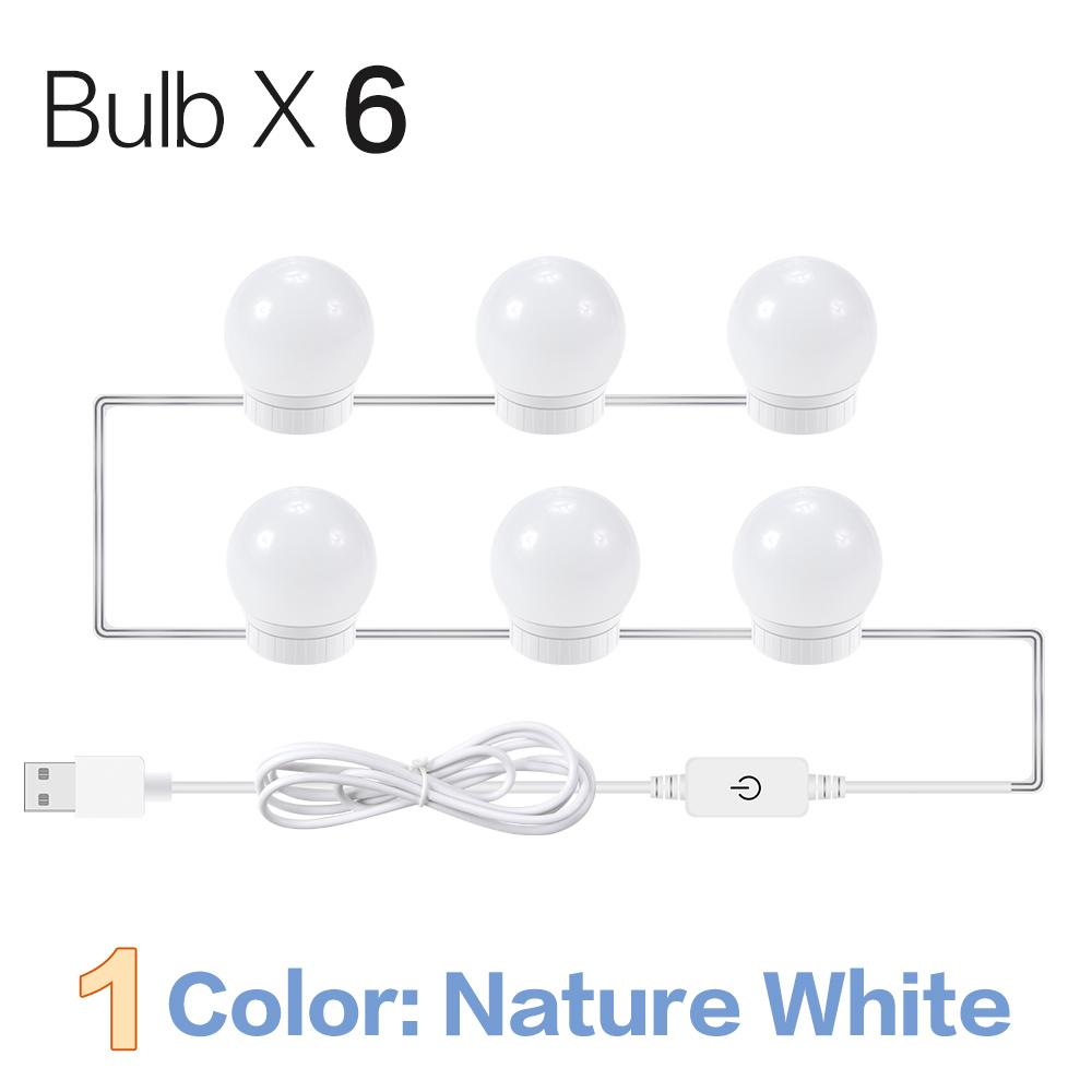 3 Modes Kleuren Make-Up Spiegel Licht Led Touch Dimmen Ijdelheid Kaptafel Lamp Usb Hollywood Make Up Spiegel wandlamp: Nature White 6 Bulbs