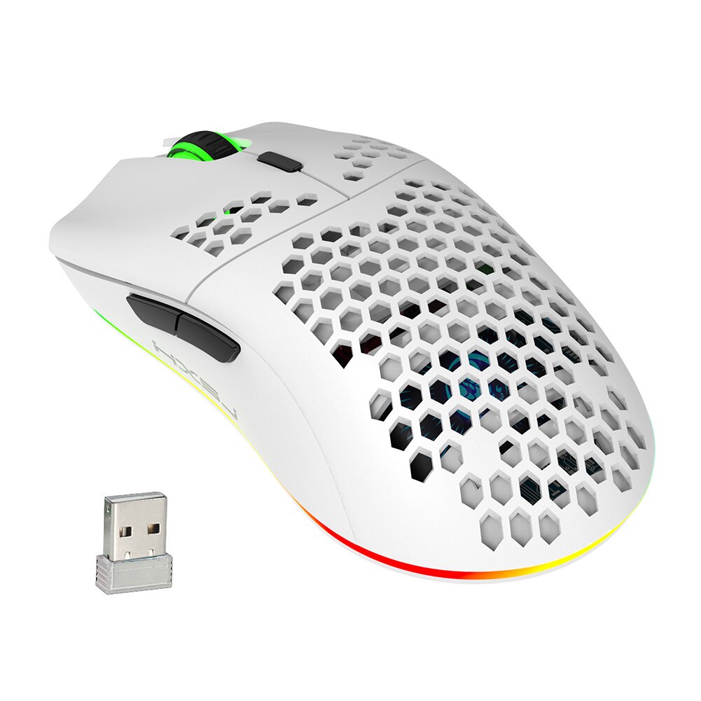 HXSJ T66 RGB Wireless Gaming Mouse Honeycomb Shell 7 Macro Programmable Buttons Rechargeable Optical Mice for PC Gamer Mouse: White