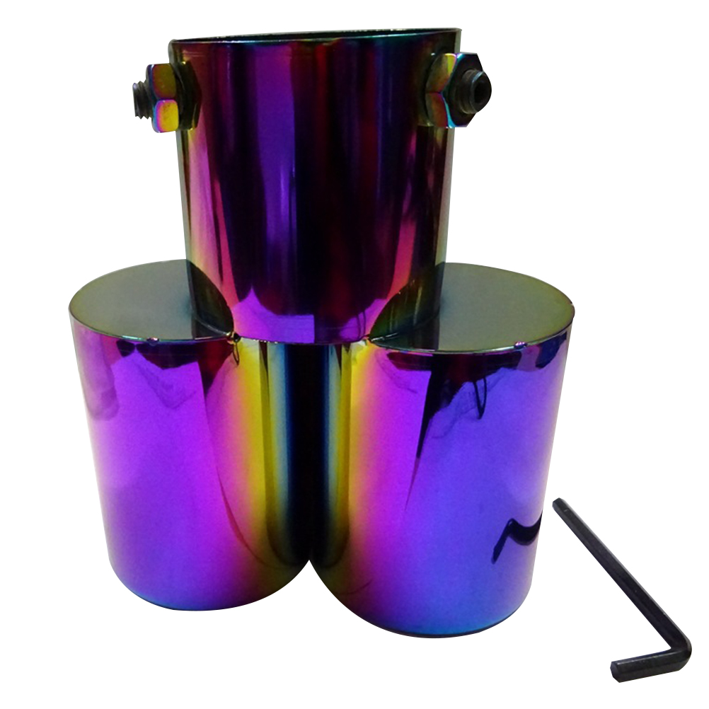 Colorful Double Outlets Stainless Steel Tailpipe Exhaust Muffler Tail Pipe Tip Cover (Curved Style): As Shown 2