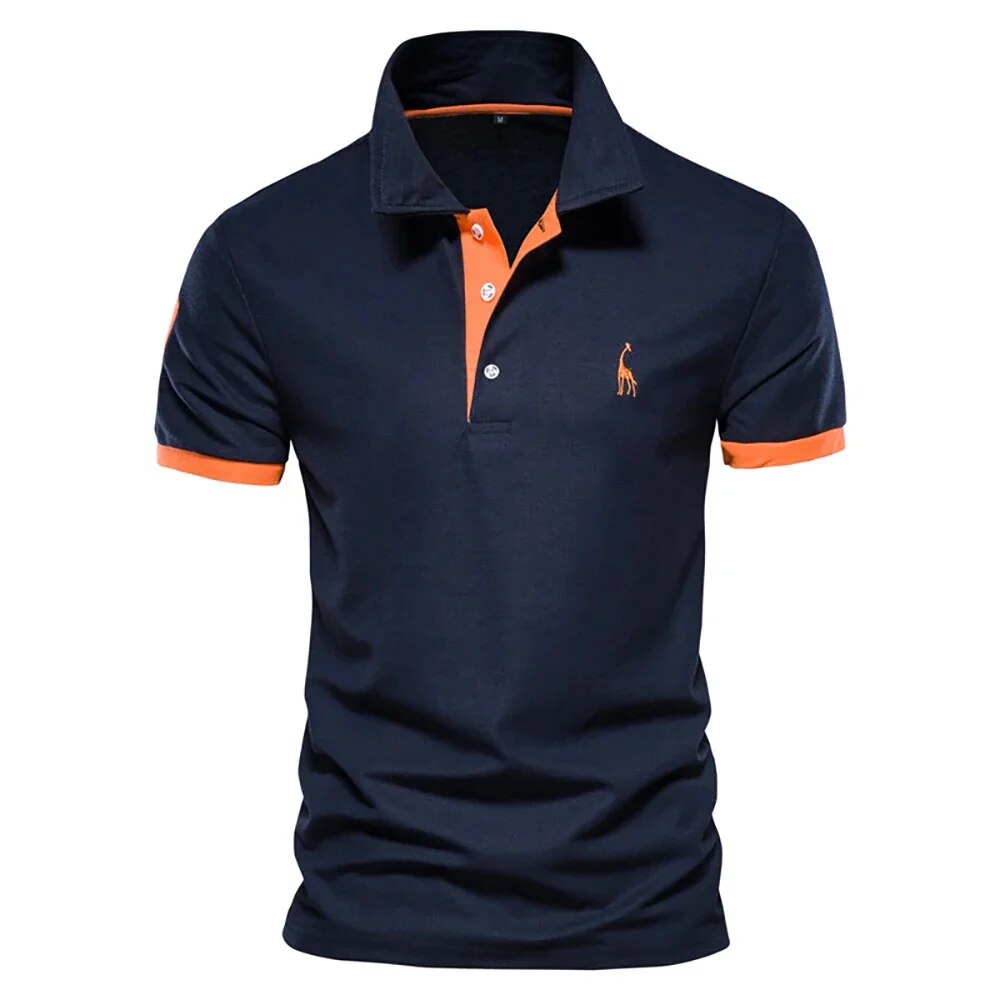 Polo Girafe à Manches Courtes pour Homme, Chemise Brodée de , Décontractée, Business, Social, Été, Directe: L / Marine Bleu