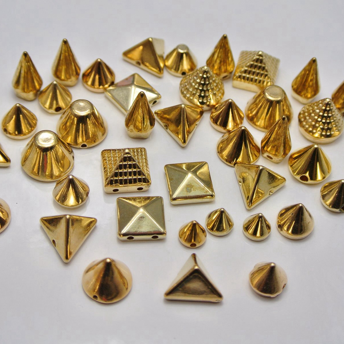 100 Assorted Golden/Silver Metallic Acrylic Rock Punk Spike Taper Stud Beads: Gold