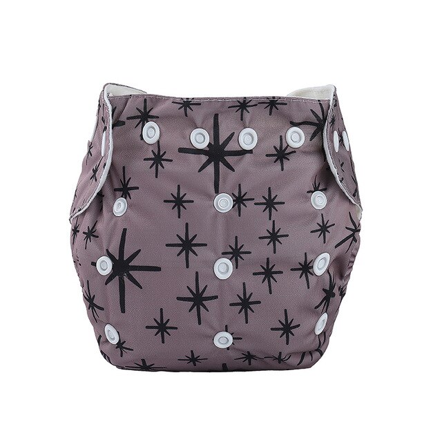 3pcs/lot Baby Cloth Diaper Reusable Washable Printed Infant Nappies Adjustable Diaper Cover with Star Prints Suede Inner Cloth: 3 grey star
