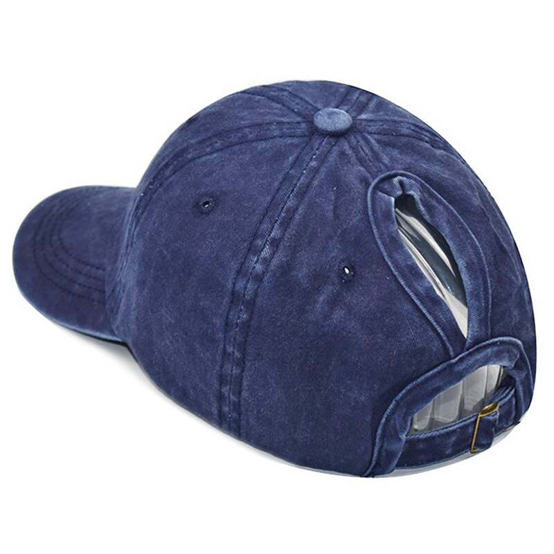 Dames baseballpet met paardenstaartgat zonneklep outdoor sportpet fou 99: Marineblauw