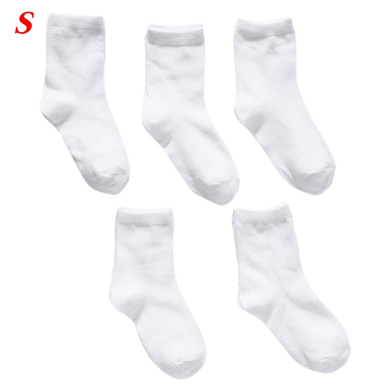 5 Pairs Kids Pure White Sock Baby Boy Girl Solid Breathable Cotton Sport Spring: S