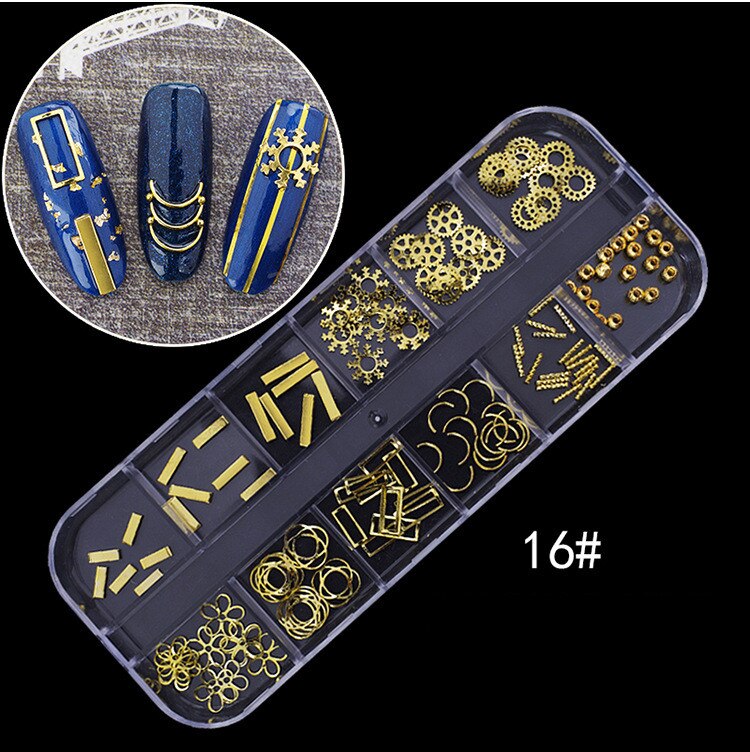 1 box Nail Stone Gold Shell Star Nail Studs Nail Onderdelen Decoratie Ster Cirkel Maan Nail Art Nail Salon: 16