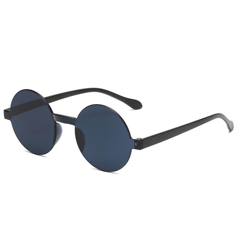 Candykleurige ronde zonnebril voor dames, vintage randloos, rood, geel, eendelige lens, trendy zonnebril voor heren en dames: Zwart