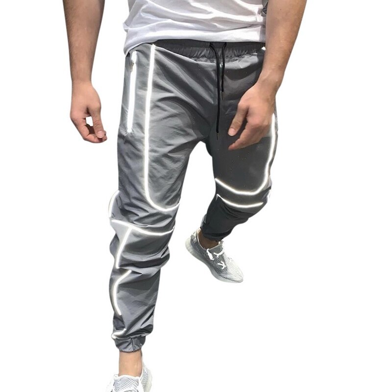 Menn sport refleksbukser joggere nattløpebukser trening treningsstudio Fitness menn joggere trening lange bukser jogge sportsklær: Grå / Xxl