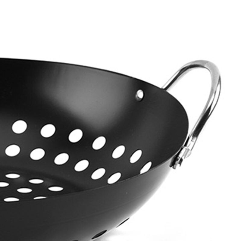 Non-stick BBQ Grill Tray Vegetables Griddle Plate Small Round Grill Basket with Large Holes