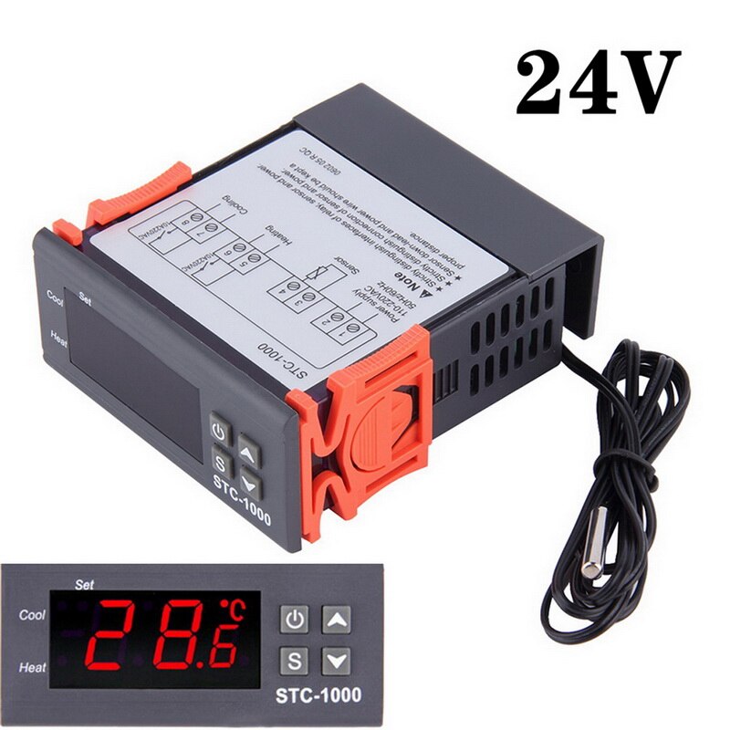 Termostato Digital LED para incubadora, instrumento de Control de temperatura, relé termorregulador, incubadora de calefacción para enfriamiento electrónico: 24V