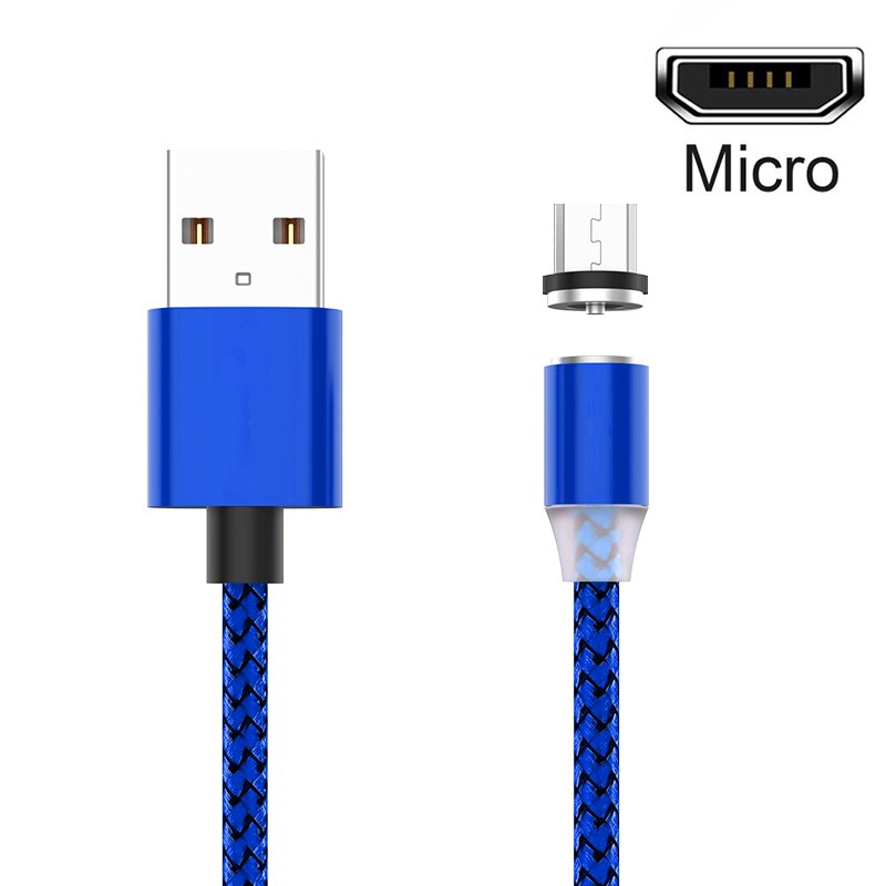 Fast Charging Type C Cable LED 2A Magnet Mini USB Cable Charger Data Mini Micro 2M Mobile Phone for Xiaomi 1M PC Computer: blue / 1m