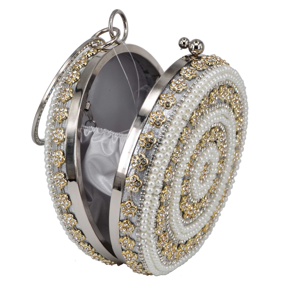 Bella Caramella di Argento di Cristallo Bianco Perla di Figura Rotonda Borselli scatola Catena di Borsa Borse Da Sposa Del Partito Del Sacchetto Delle Donne Della Borsa del Sacchetto di Sera