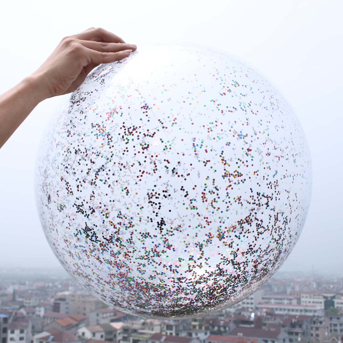 Style Transparent PVC Ball Water Toys Photographic Prop Inflatable Colored Sequins Beach Ball