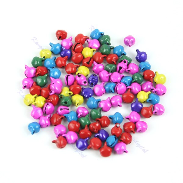 100 Stks/partij 6Mm Kleine Bell Craft Sieraden Bruiloft Charms Bead Goud Gemengde Kleur -