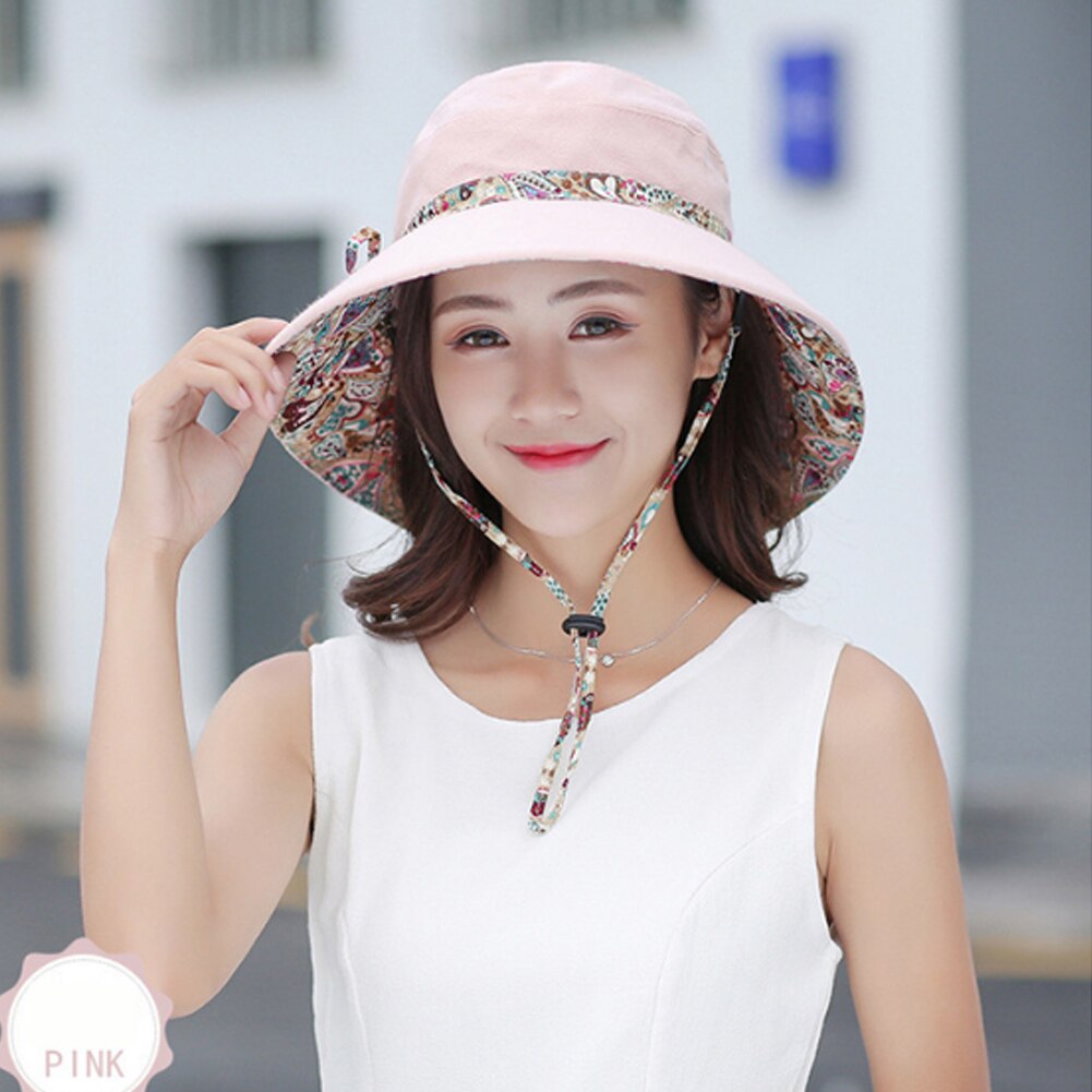 Women Lady Cotton Summer Caps UV Protection Packable Floppy Wide Brim Casual Sun Hat Fishing Fisher Visors