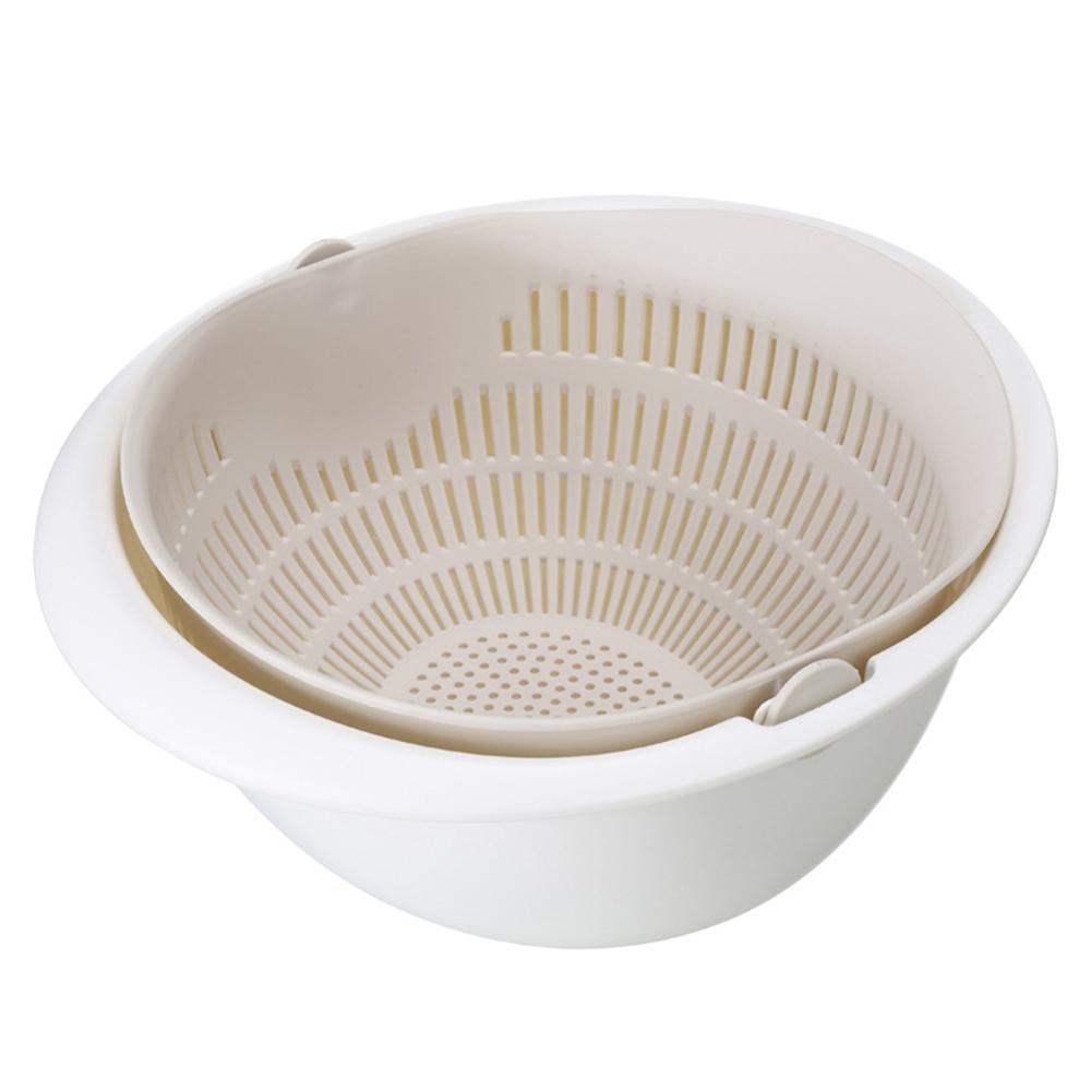 Portable detachable double-layer hollow fruit and vegetable cleaning drain basket Washed rice 30P: Khaki