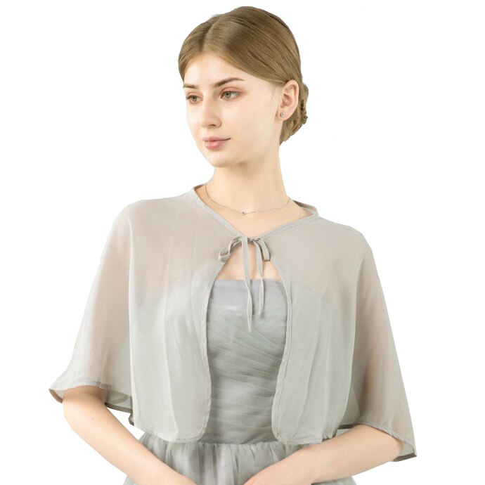 Bleu marine noir rouge gris Blush bordeaux mousseline de soie Cape châle veste de Mariage femmes haussement d'épaules boléro enveloppes Mariage soirée bal de promo: Gris