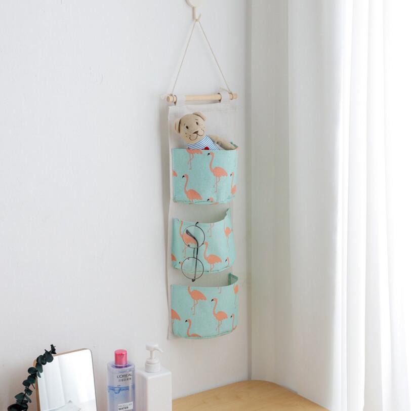 Organizador de pared de lino y algodón con 3 bolsillos, bolsas de almacenamiento, bolsa para la puerta del dormitorio, bolsillo de almacenamiento para el hogar, bolsa colgante de decoración