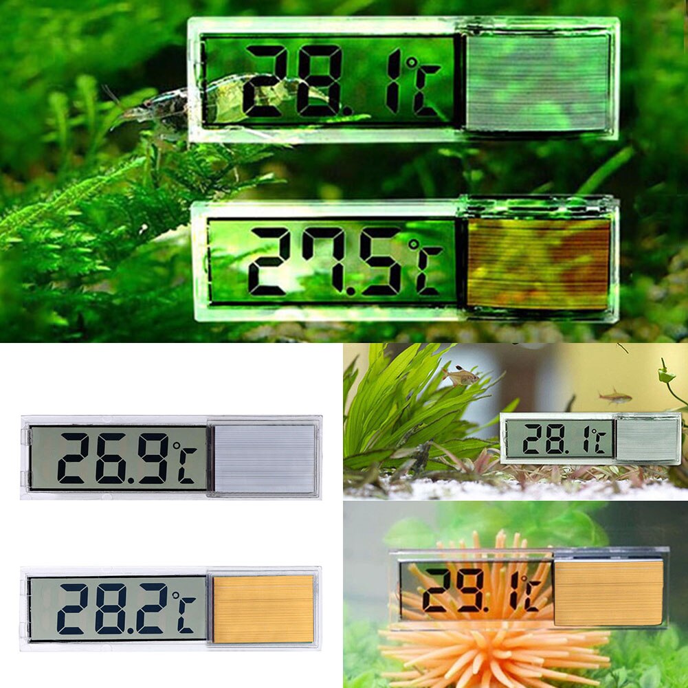 Plastic Metal 3D Digital Electronic Aquarium Thermometer Fish Tank Temp Meter Gold Silver