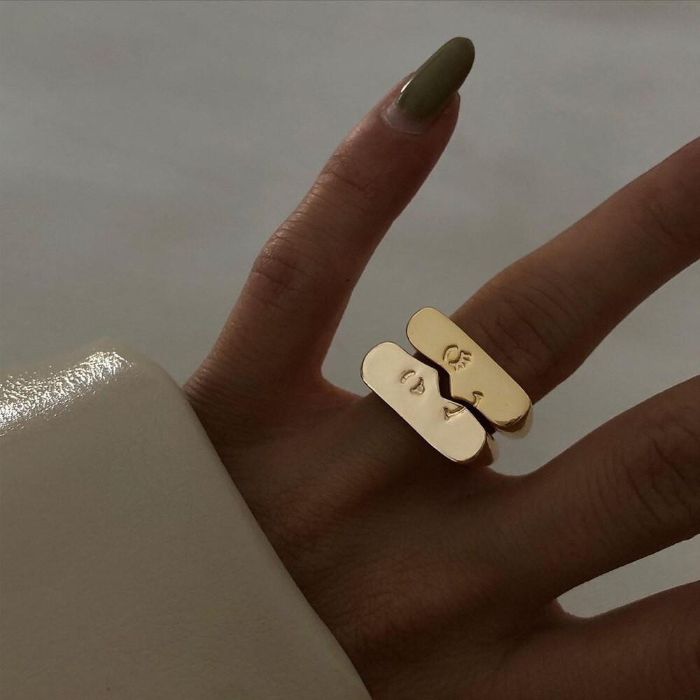 Anillos de boda de compromiso para mujer, joyería de apertura de Metal Emo con cara romántica Punk, de 2022 Ins,