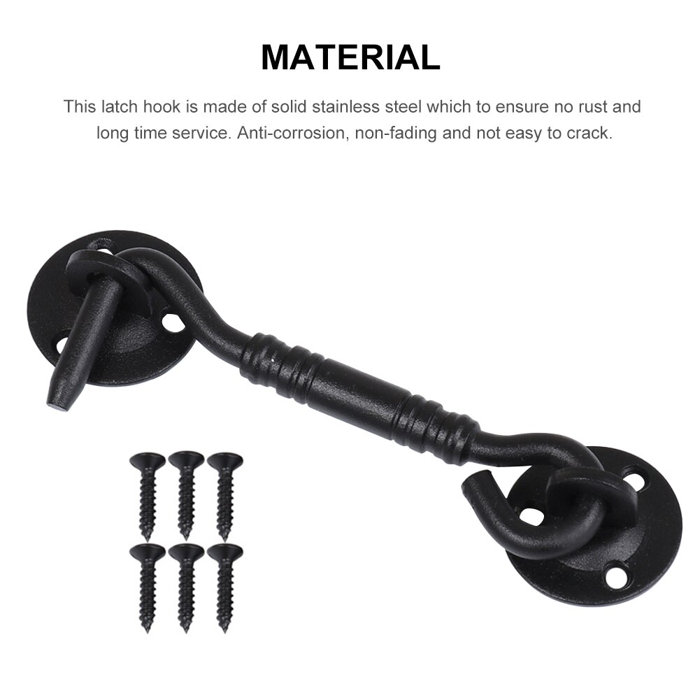 4inch Black Home Security With 6 Screws Barn Door Lock Cabin Stainless Steel Hook Eye Latch For Window Garage Rustic Bedroom