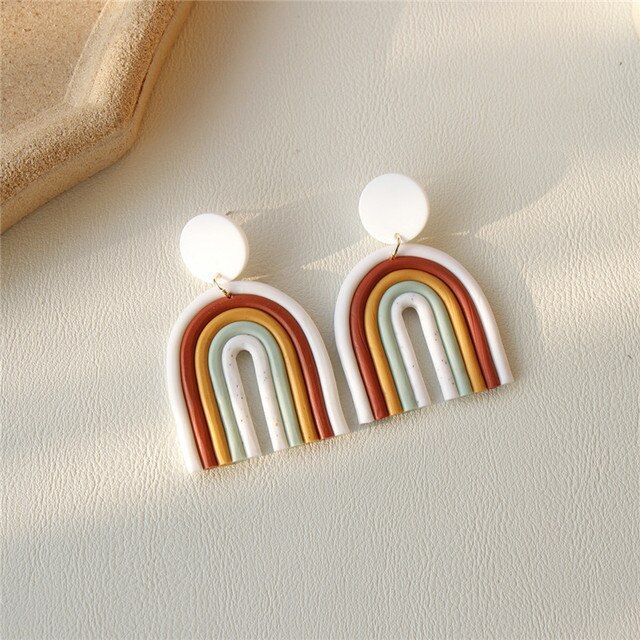 AOMU Ethnic Boho Gradient Ceramic Clay Rainbow Color Arched Colorful Line Handmade Long Dangle Earrings for Women Jewelry: 10