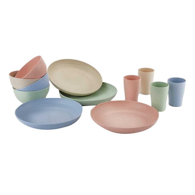 Wheat Straw Plates Bowls and Cups Dinner Set,Microwave Dishwasher Safe,for Home Caravan Picnic Camping,12 Piece: Default Title