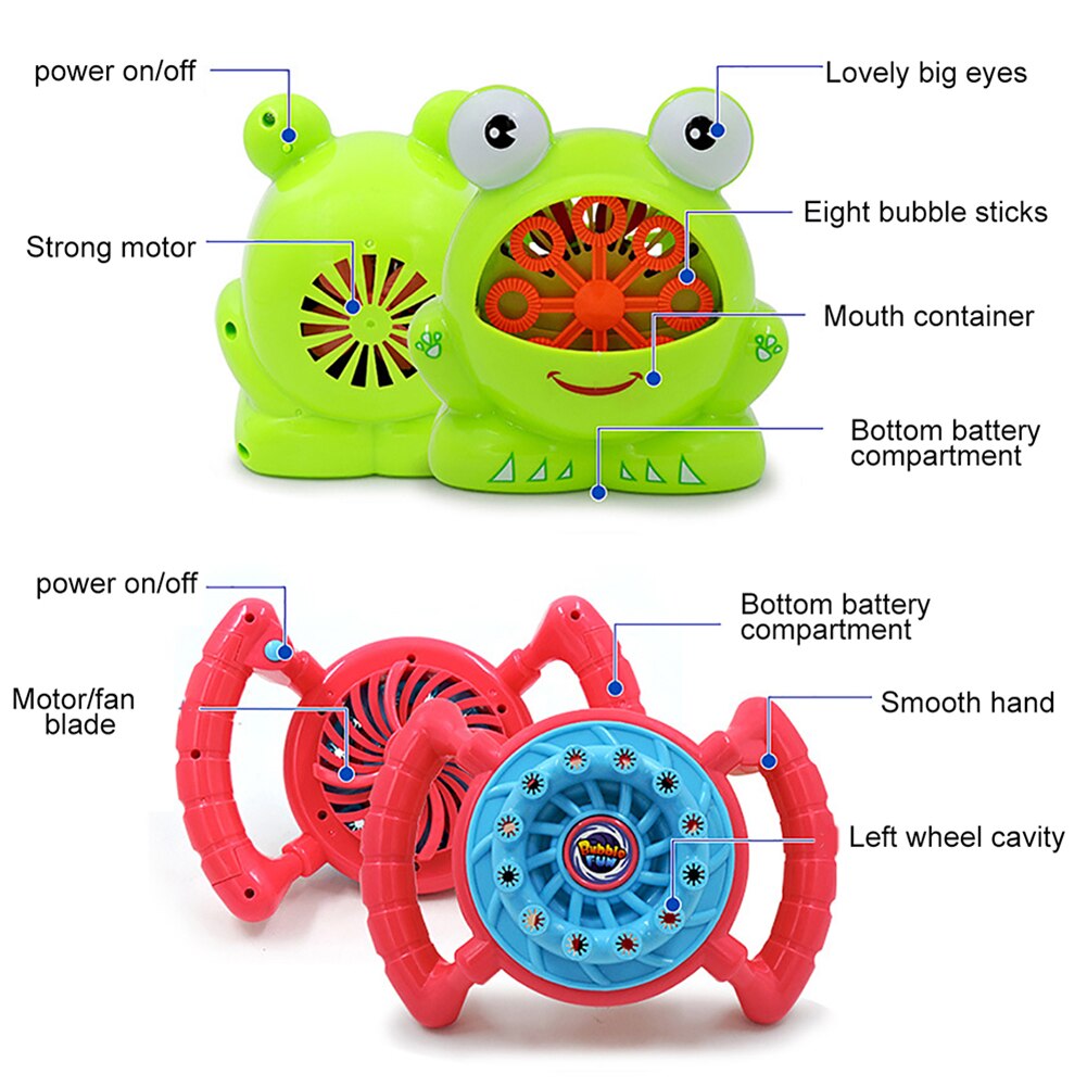 1Pc Portatile Durevole Del Fumetto Dei Bambini Rana Volante di Plastica A Forma di Bolla Automatica Creatore Ventilatore Giocattolo