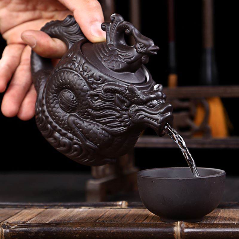 Paarse Klei Theepot, Traditionele Chinese Thee Pot Draak En Phoenix Thee Ketel Premium Thee, paarse Klei Kungfu Thee Set