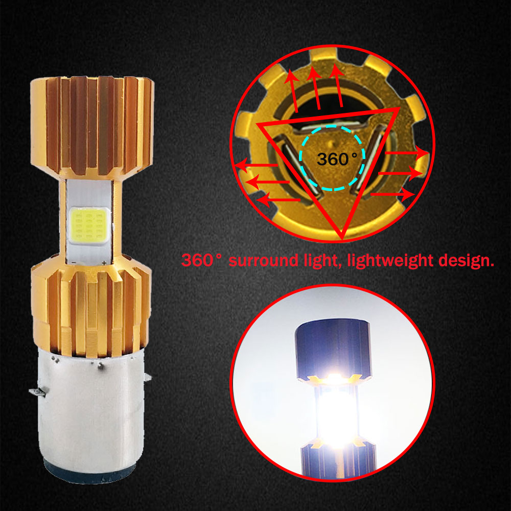 1Pcs BA20D H6 H4 Lampen Motorfiets Koplamp Hi Lo Beam Moto Led Motor Scooter Atv Cob Koplamp 6000K wit 12V 1200LM