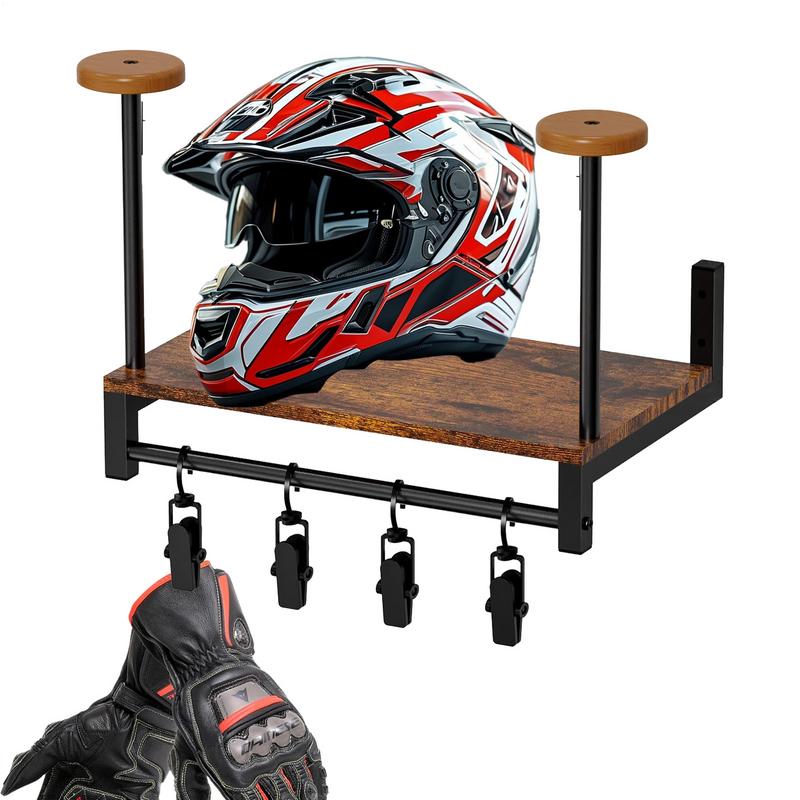 Motorhoedenhouder Muurhanger Hoedenrek Veiligheid Hoedenhanger Displaystandaard Hoedenorganizer met 4 clips Houten opbergrek