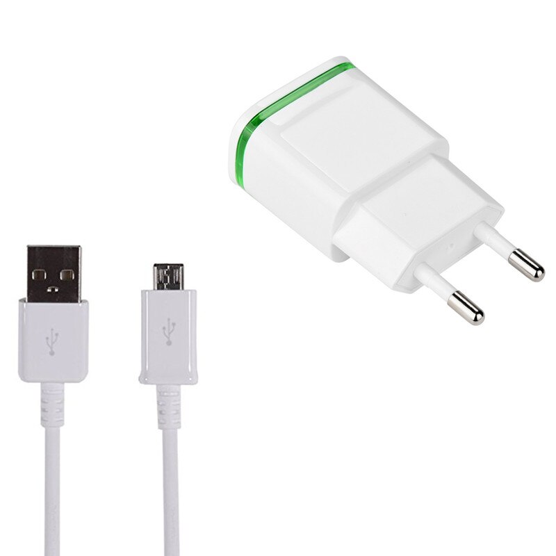 Led Usb Charger 2A Veilig Opladen Adapter Micro Usb Kabel Voor Xiaomi Redmi 4X 4 Note 4X 6 6A Samsung j1/J2/J3/J5/J7 J4: cable and plug white