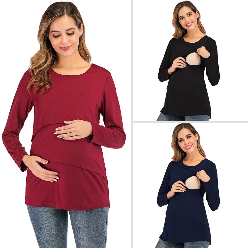 6083#  forår efterår lange ærmer amme skjorter amme t-shirts tøj til gravide gravide fodring toppe