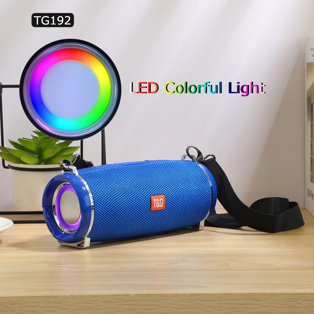 Enceinte d&#39;extérieur TG192, haut-parleur avec lumière LED colorée, sans fil TG187, haute puissance, BT5.0, étanche, Portable, caisson de basses, FM, TF, BoomBox: TG192-Blue