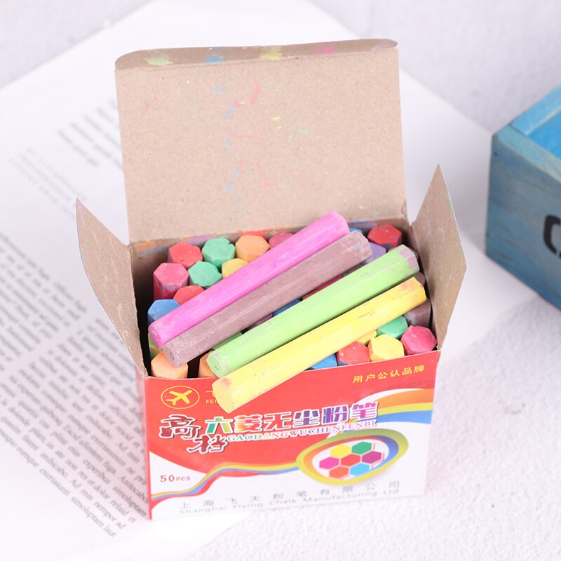 50Pcs Dustless Coloured Chalk Drawing Chalk Playground Pavement School Education