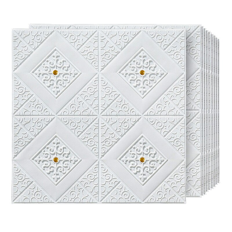 Muurstickers Behang 3D Zelfklevende Plafond Decoratieve Panelen Dak Behang Woonkamer Kinderkamer Home Decor Sticker: Gold-white