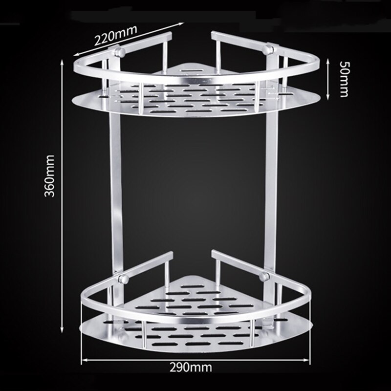 Estantes de aluminio para baño, repisa esquinera de pared para cosméticos, almacenamiento de champú y ducha, ganchos de Hardware, color negro y plateado: A 2 Layer