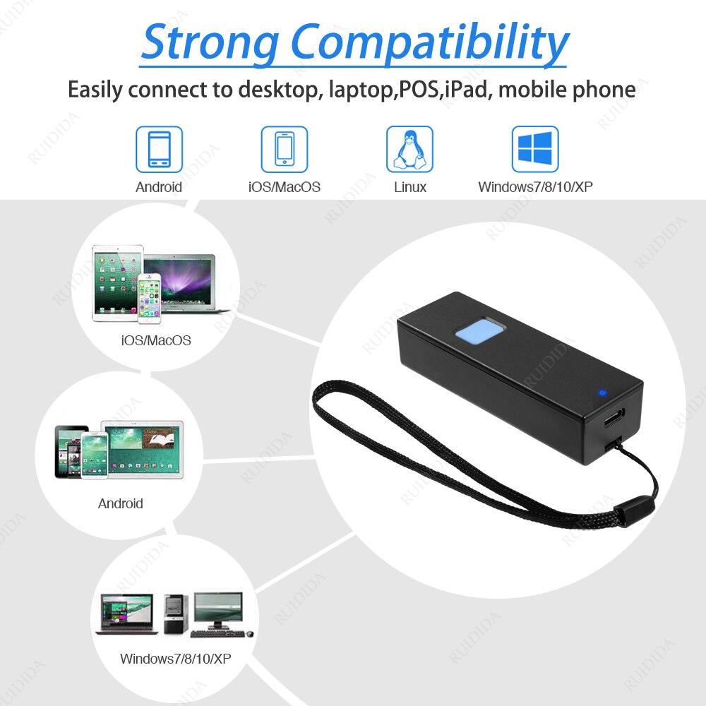 1D Ccd Draadloze 2.4G Bluetooth Mini Barcode Scanner Pocket Draagbare Reader 1D 2D Qr Code PDF417 Android Ipad Iphone