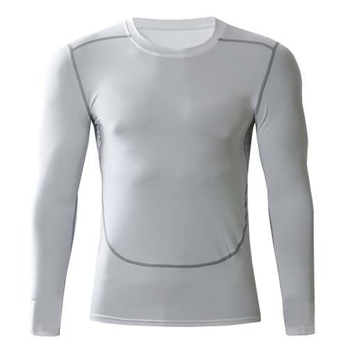 neue Herren Kompression Joggen Hemden Basis Schicht Unter Lauf T-Shirt Solide Langarm Sport T-Hemden Fitnessstudio Fitness Kleidung: Weiß / asiatisch Größe L