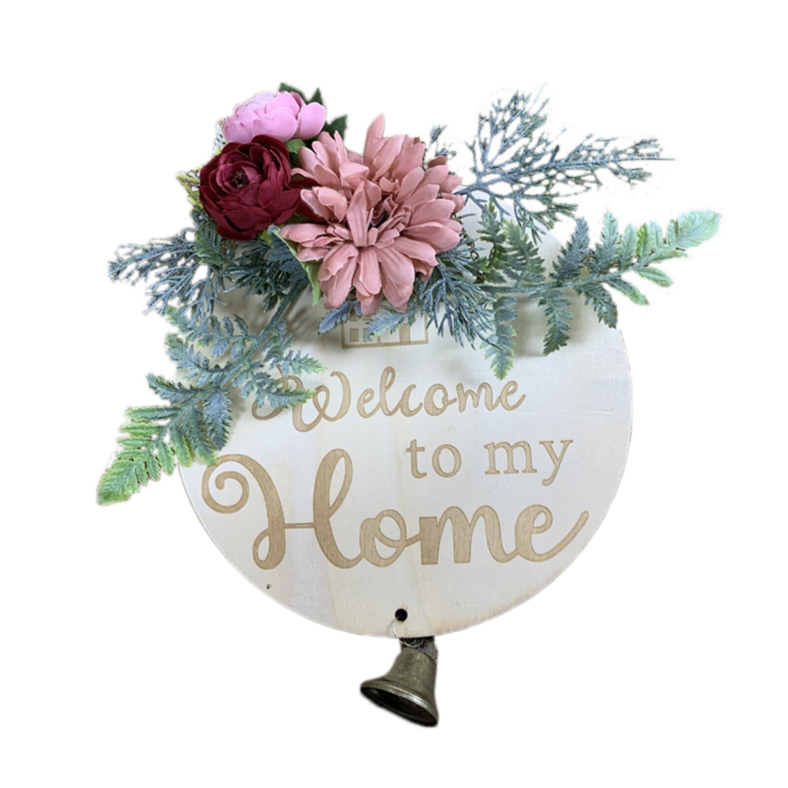 Signe de bienvenue pour porte de printemps en bois, Mini couronne de fleurs d'hortensia rose, décoration de maison, couronnes d'automne: L