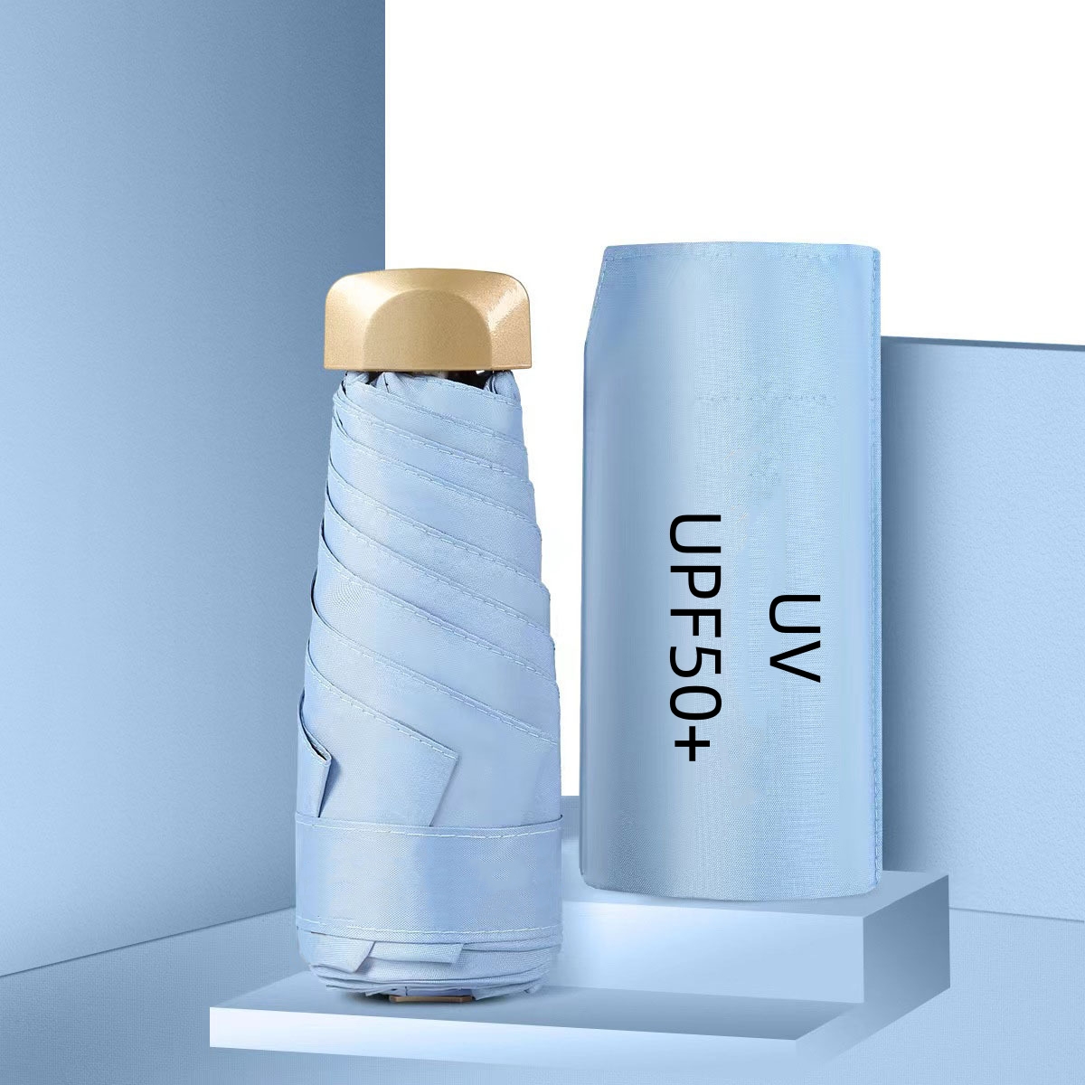 Mini Pocket Umbrella Small Sun Rain Umbrella Vinyl Folding Umbrella UV Ultraviolet Protection Sun Shade Pocket Parasol Capsule: SKY BLUE