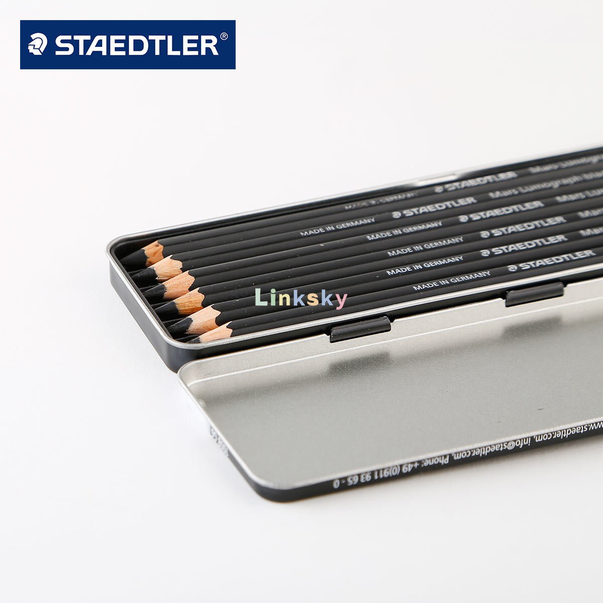 Staedtler Mars Lumograph Black,Carbon Blend Provides Jet Black Lines,Art Pencils,Tin of 6 Assorted Black Sketch Pencils,100B
