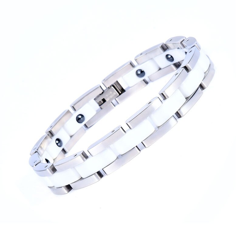 Hochzeitskette schmuck edelstahl weiß rosa schwarz keramik Germanium magnetgliederarmband für damen und herren