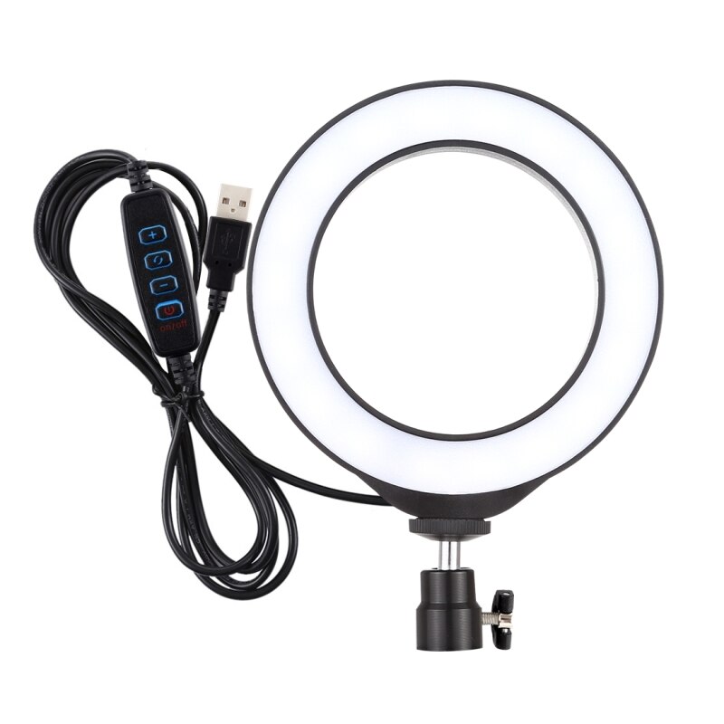 Puluz 4.7 Inch 12 Cm Usb 3 Modes Dimbare Led Ring Vlogging Fotografie Video Verlichting Met Koude Schoen Statief Bal hoofd: Black
