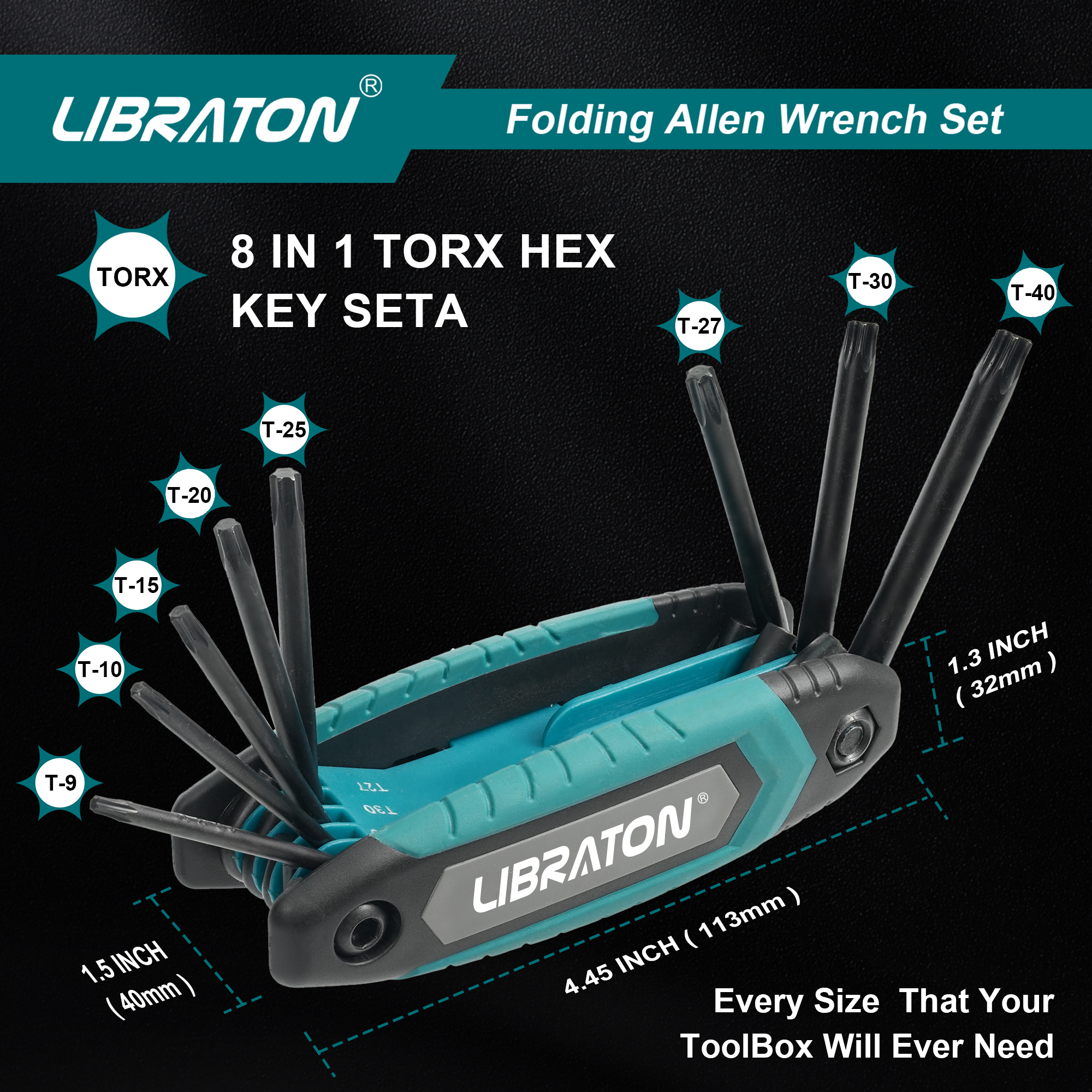 Libraton 8 en 1 clé hexagonale Torx pliante Allen poche clé étoile Portable Kit tailles T-9 à T-40 pour l'entretien des vélos