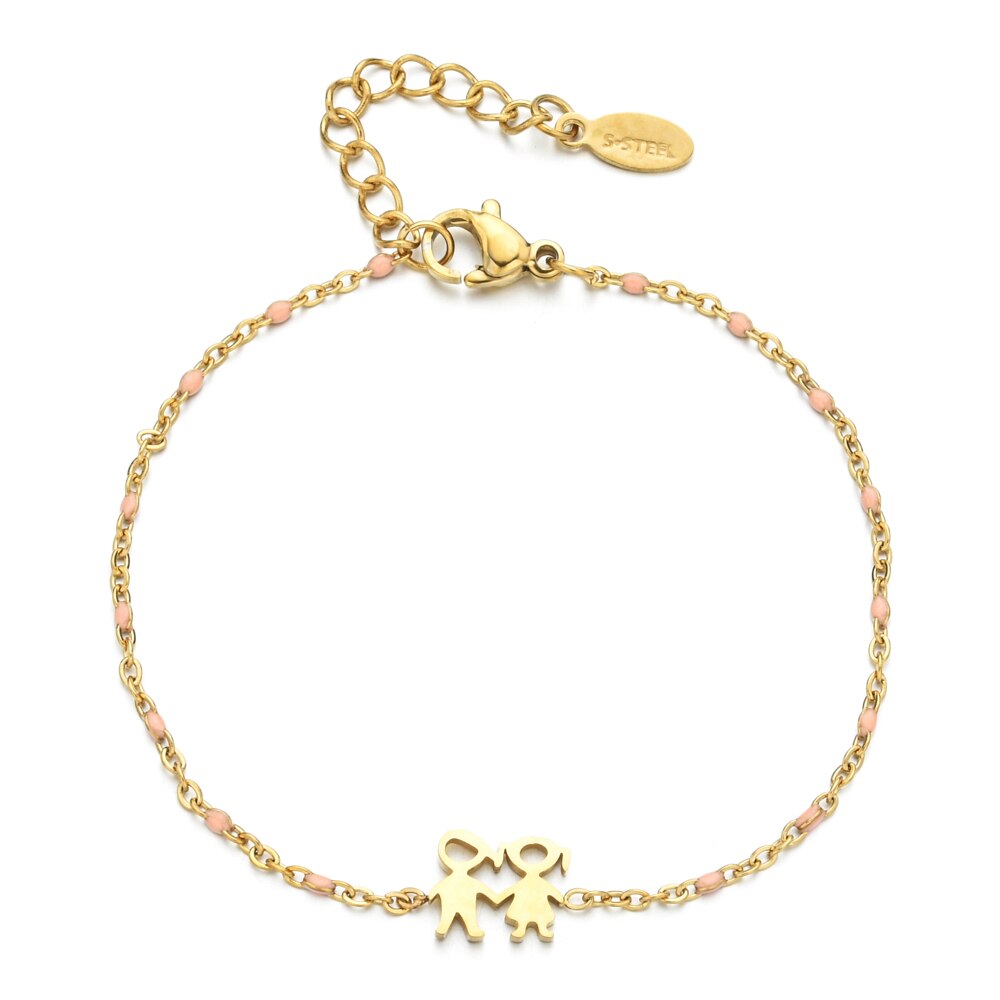 Zmzy boy girl friend armband roestvrij staal armbanden voor vrouwen gouden ketting verstelbare armbanden sieraden: Roze