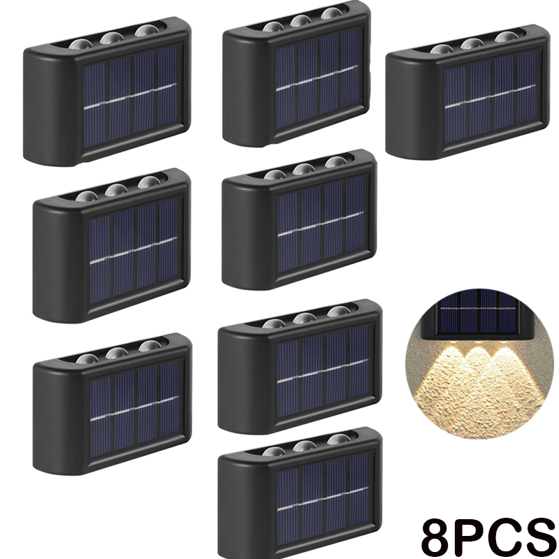 Solar Wall Light Outdoor Waterproof Balcony Wall Lights for Courtyard Street Landscape Garden Decor Lamp Solar Outdoor Wall Lamp: 8PCSWarm light 6LED