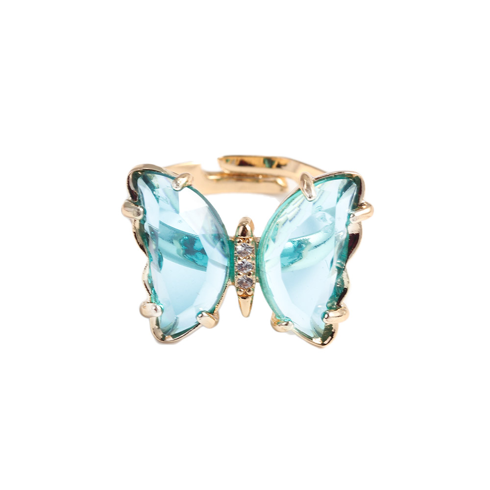 Adjustable Women Girls Korean Crystal Butterfly Open Ring Jewelry Finger Rings: Orange